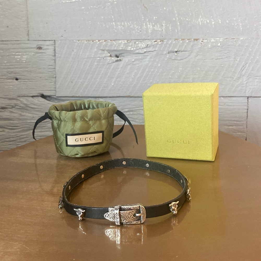 Gucci Anger forest bull studded leather choker or wrap bracelet.